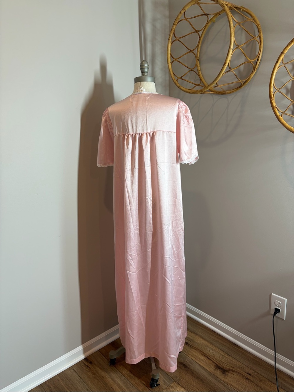 vintage pink satin coquette whimsical maxi romantic nightgown cape dress - Picture 11 of 13